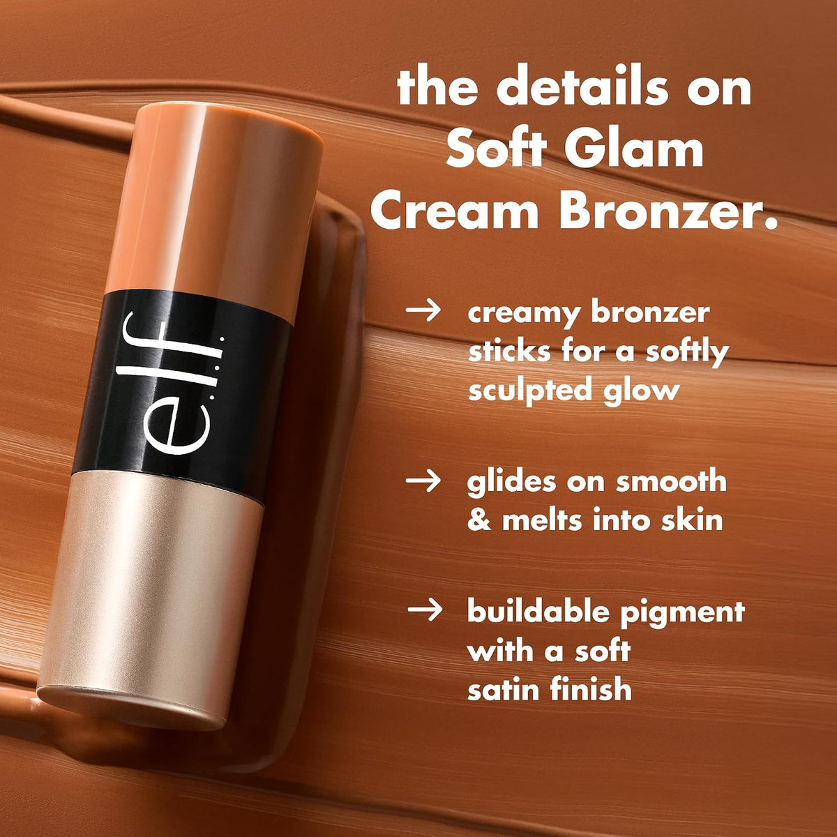 e.l.f. Soft Glam Cream Bronzer Stick, Fair | Buildable Cream Bronzer for A Long-Lasting Sculpted Glow & Satin Finish, Twist-Up Design, Vegan & Cruelty-Free