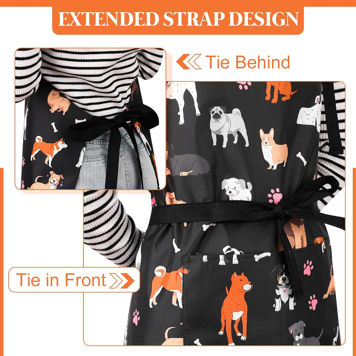 Dog Grooming Waterproof Apron with 2 Pockets, Cute Animals Puppy Dog Pets Apron