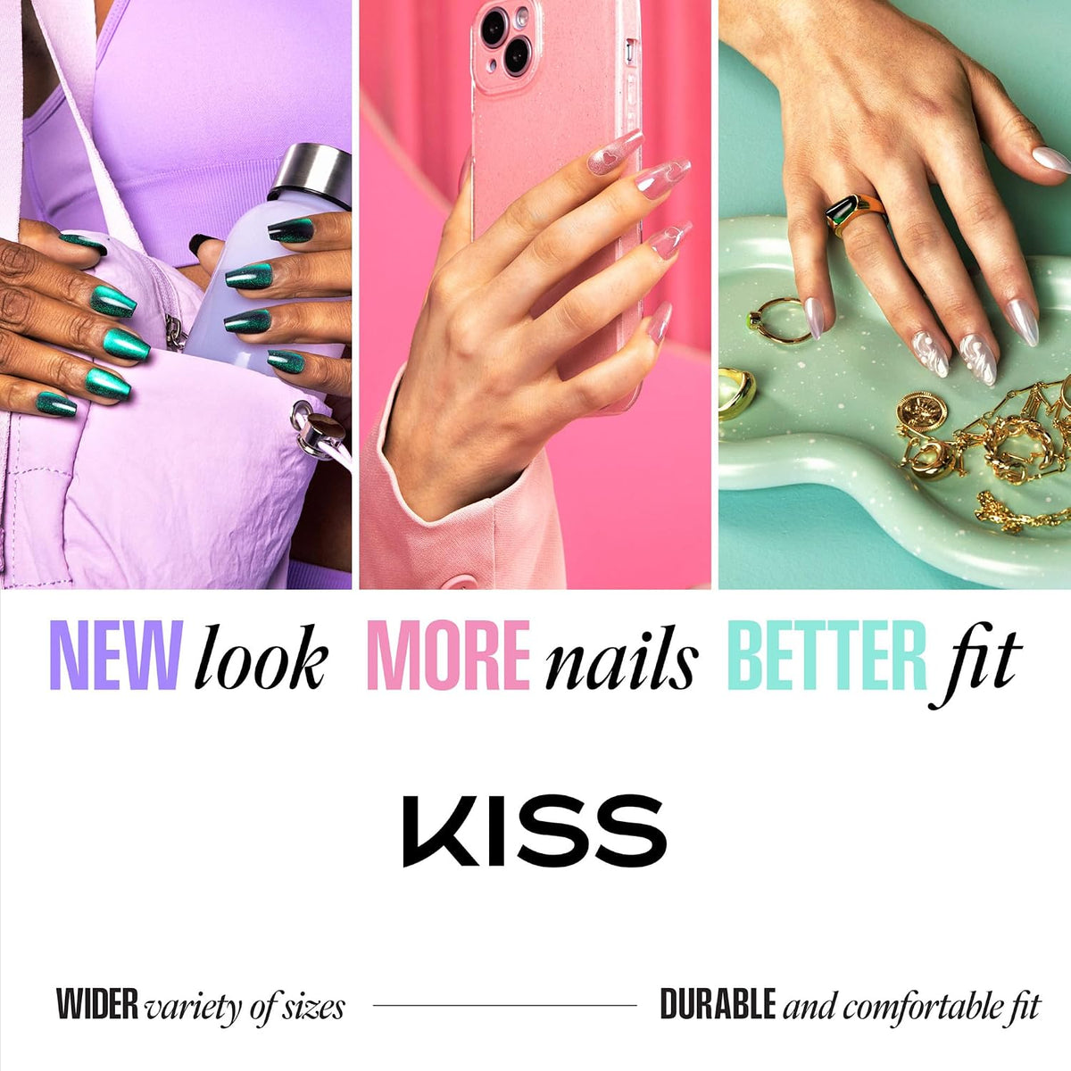 Kiss Core, Press On Nails, Nail glue included, 'Two of a Kind', White, Short Size, Squoval Shape, Includes 26 Toenails, 2g Glue, 1 Manicure Stick, 1 Mini File