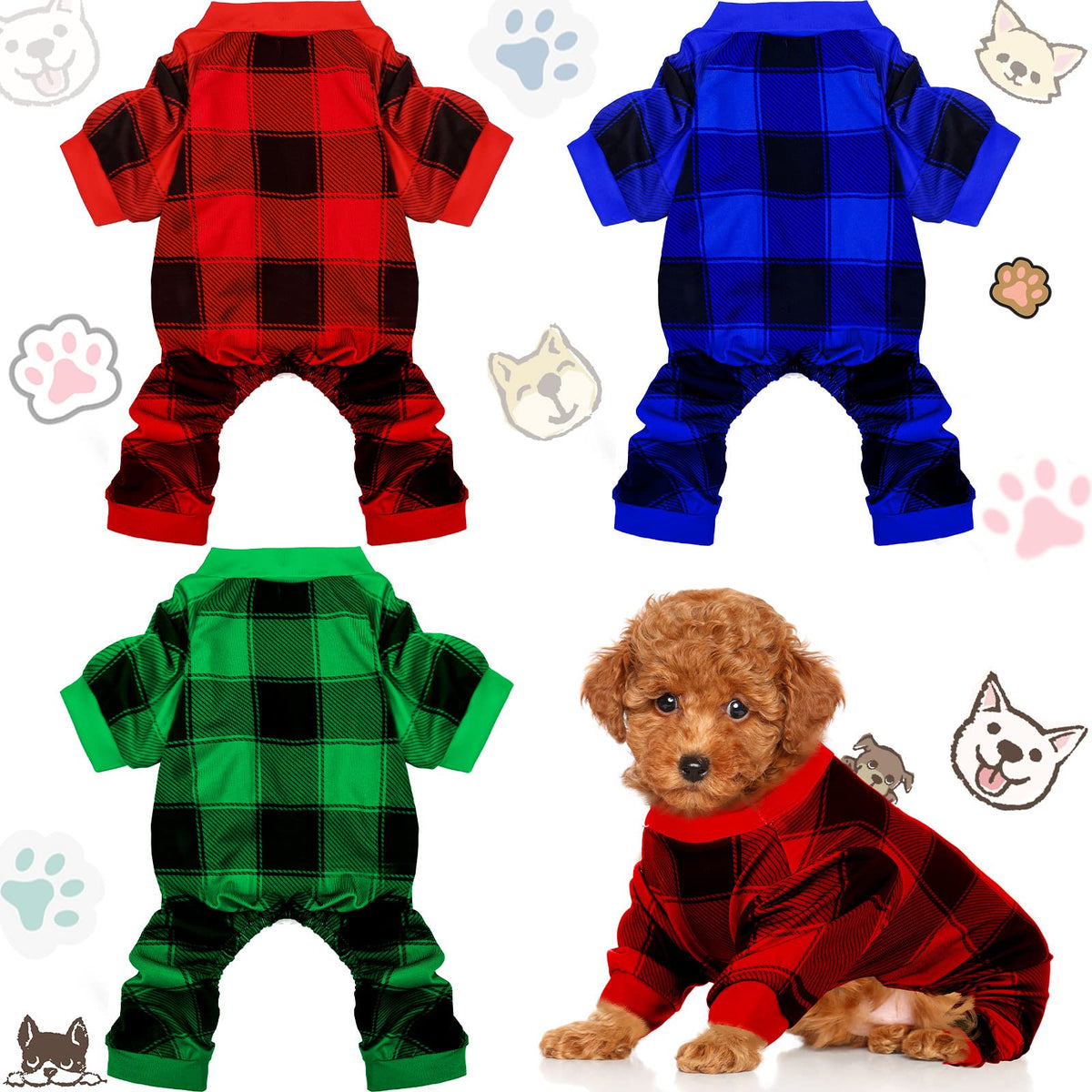 Frienda 3 Pcs Christmas Dog Pajamas,Snowman Pattern,L (fit 7.7-9.9lbs)
