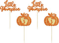 24pc Little Pumpkin Cupcake Toppers - Glitter Pumpkin Cupcake Picks - Baby Shower Decorations - Fall Harvest Theme - Kids Birthday Party Supplies