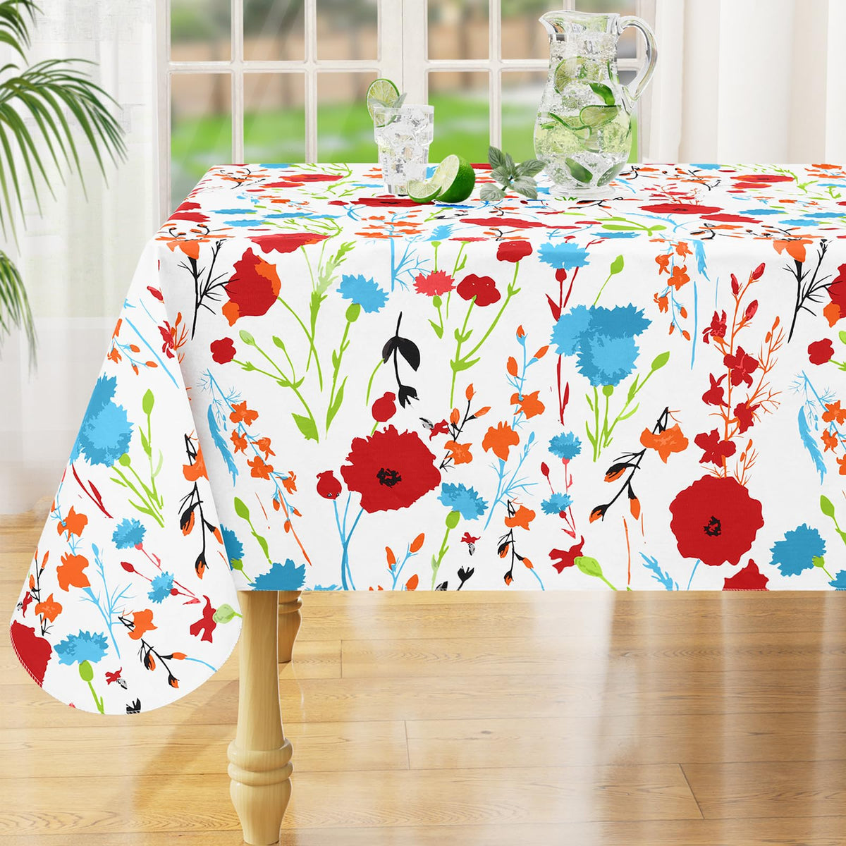 Rectangle Waterproof Vinyl Table Cloth, Wipeable Tablecloth with Flannel Backing, Plastic Table Cover for Fall, Thanksgiving (Pumpkin, 52" x 70")