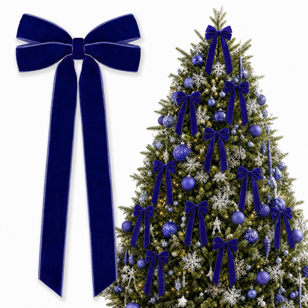 12Pcs Burgundy Velvet Ribbon Bows Christmas Tree Decorations,5in x 10in Xmas Ornaments for Tree Home Party Front Door Wreath Garland Holiday Decor