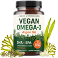 Vegan Omega 3 Algae Oil | Plant Based DHA EPA | Sustainably Sourced, No Carrageenan | Heart, Brain & Eye Health Support | Fish Oil Alternative | Omega 3 Fatty Acid Supplements | 60 Softgels