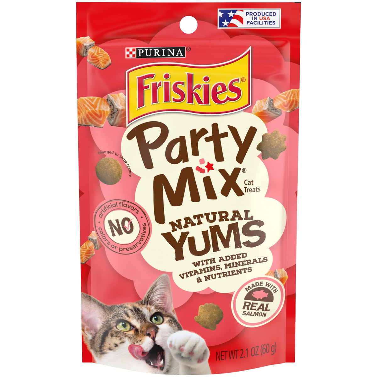 Purina Friskies Natural Cat Treats Party Mix Natural Yums With Real Salmon and Added Vitamins, Minerals and Nutrients - 20 Oz. Canister