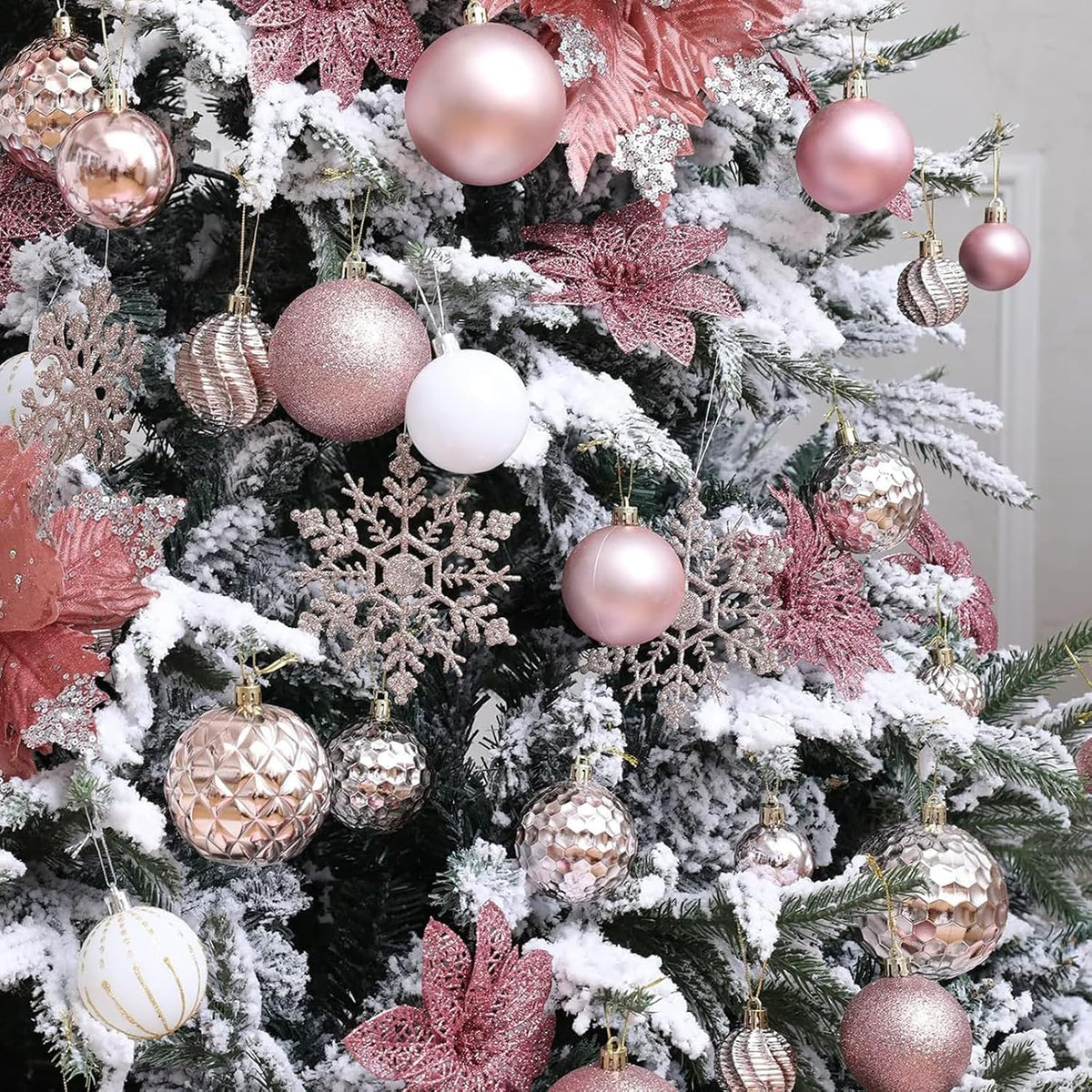 Christmas Balls Ornaments -36pcs Shatterproof Christmas Tree Decorations with Hanging Loop for Xmas Tree Wedding Holiday Party Home Decor,6 Styles in 3 Sizes(Rose Gold)