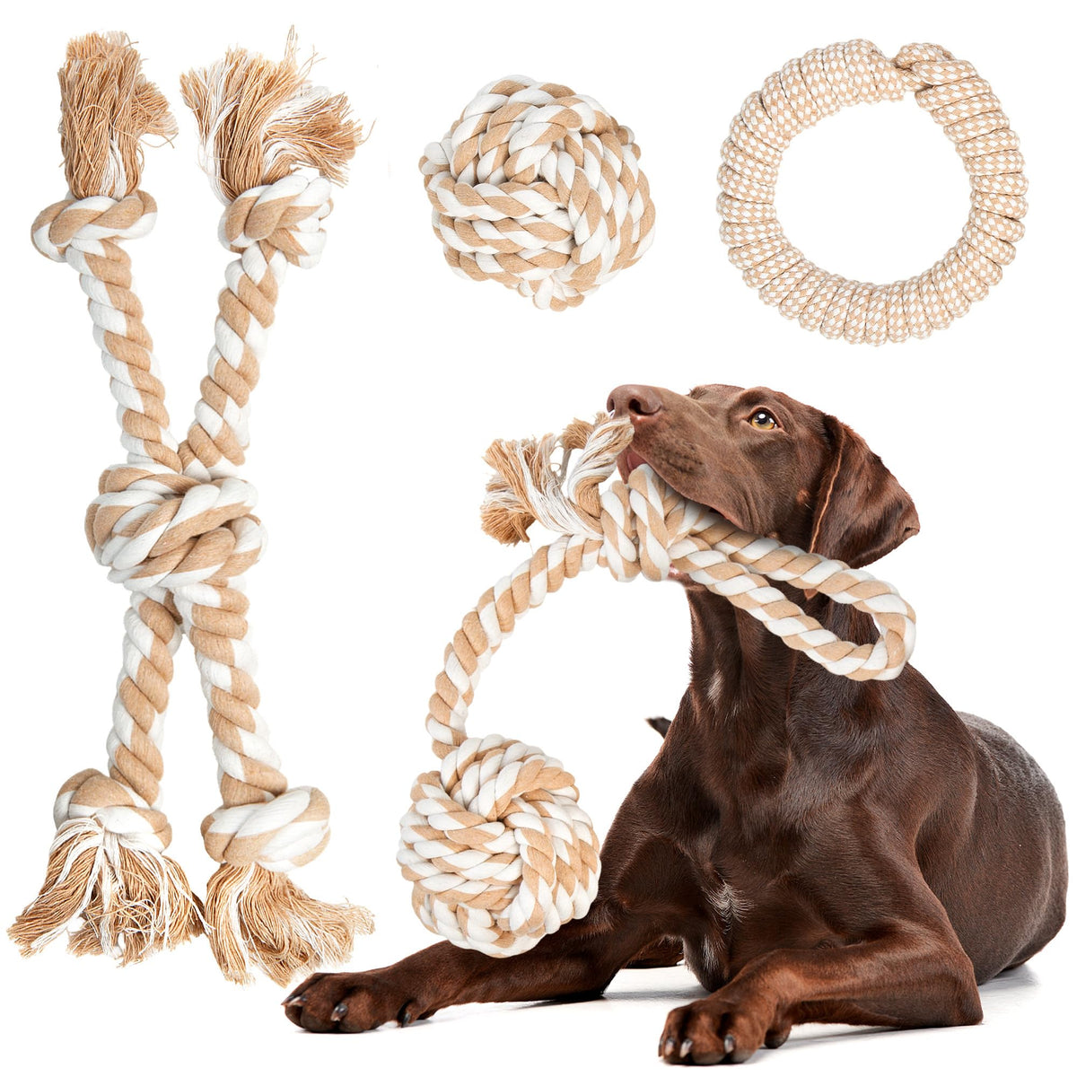 Fida Dog Rope Toys for Large/Medium Aggressive Chewers, Tough Cotton Chew Toy, 3 Feet 5 Knots Indestructible, Tug of War Dog Pull Rope Teeth Cleaning