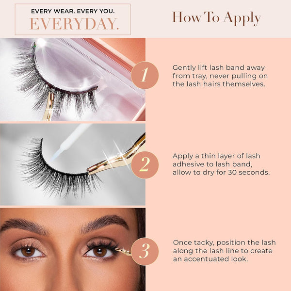 Lilly Lashes Everyday Miami Natural Lashes, Faux Mink Natural Eyelashes, False Eyelashes Everyday Use, Individual Lashes Reusable up to 20x, No Lash Glue Included (13mm)