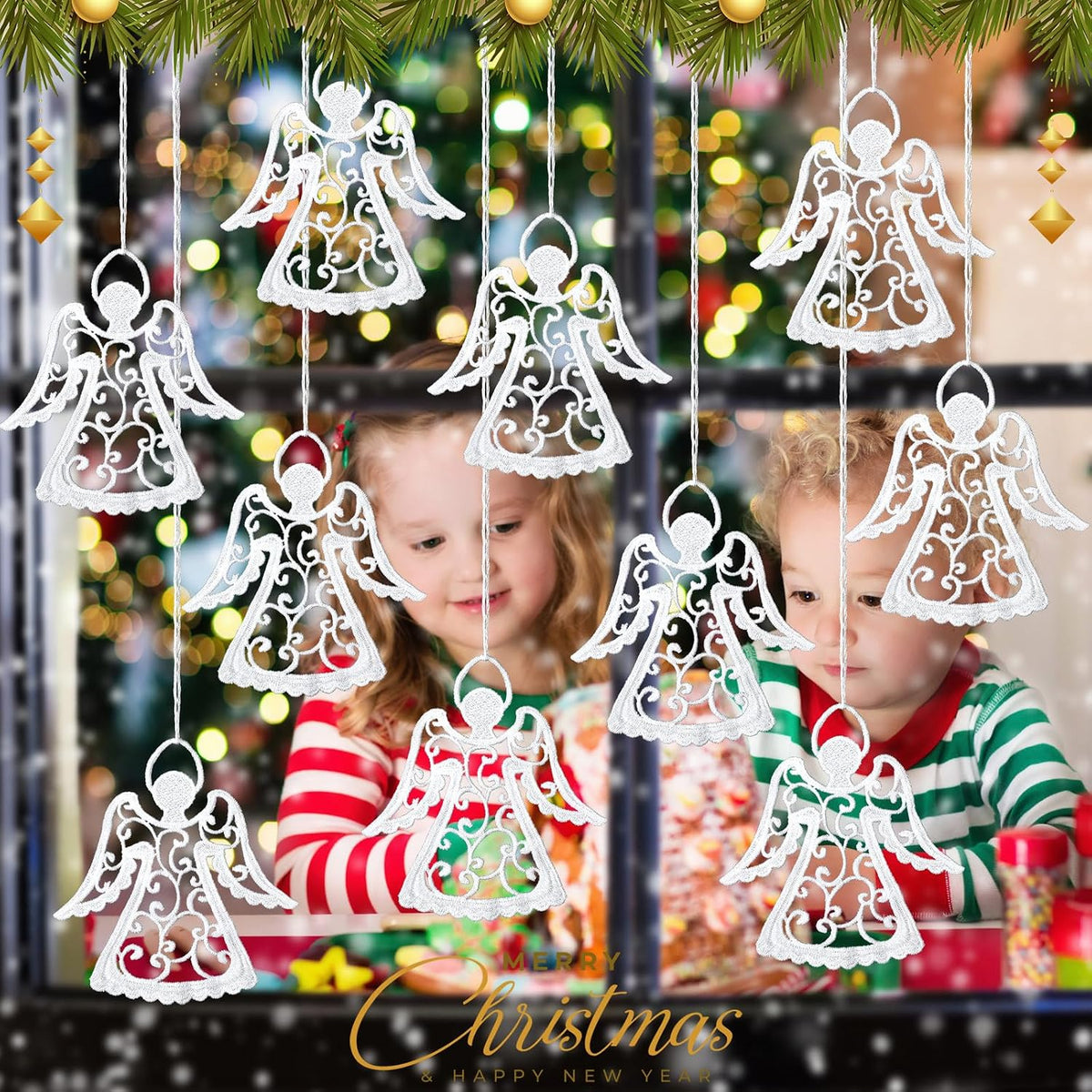 Lunmon 48 Pcs Crocheted Angel Ornaments for Christmas Tree, White Doilies