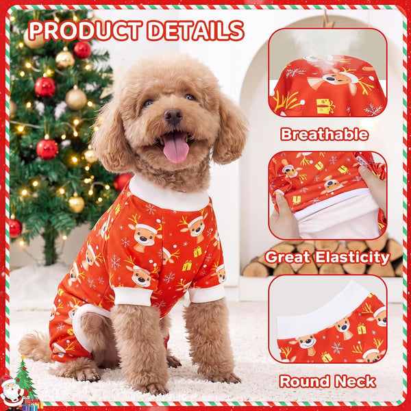 4 Pack Dog Christmas Pajamas Reindeer Puppy Clothes Cute Santa Claus Dog Pajamas Costumes Outfit Red Green Medium