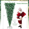DORTALA Pre-Lit Upside Down Christmas Tree, 7.5 FT Snow Artificial Inverted Xmas Tree with 1100 Branch Tips, 400 Warm LED Lights, 8 Lighting Modes, Foldable Metal Stand, Green