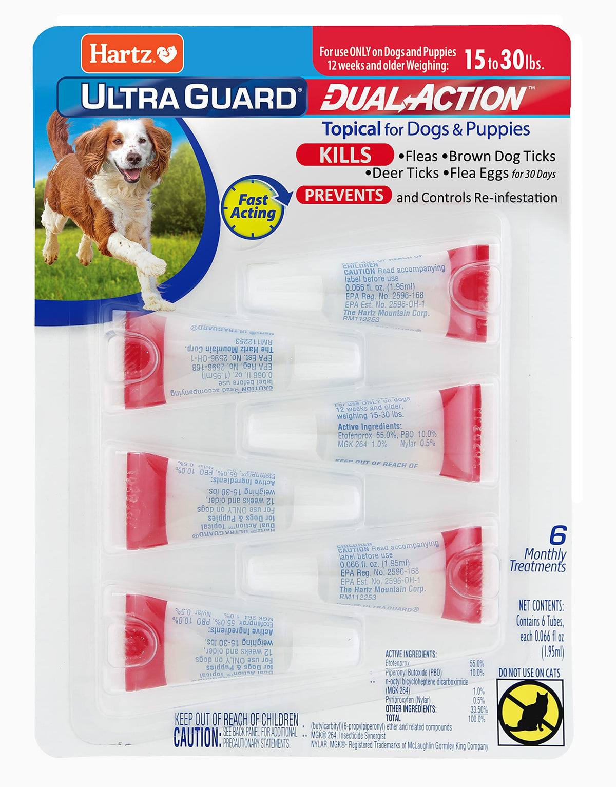 Hartz UltraGuard Dual Action Flea & Tick Topical Dogs & Puppies Treatment & Prevention, 6 Months, 60+ lbs