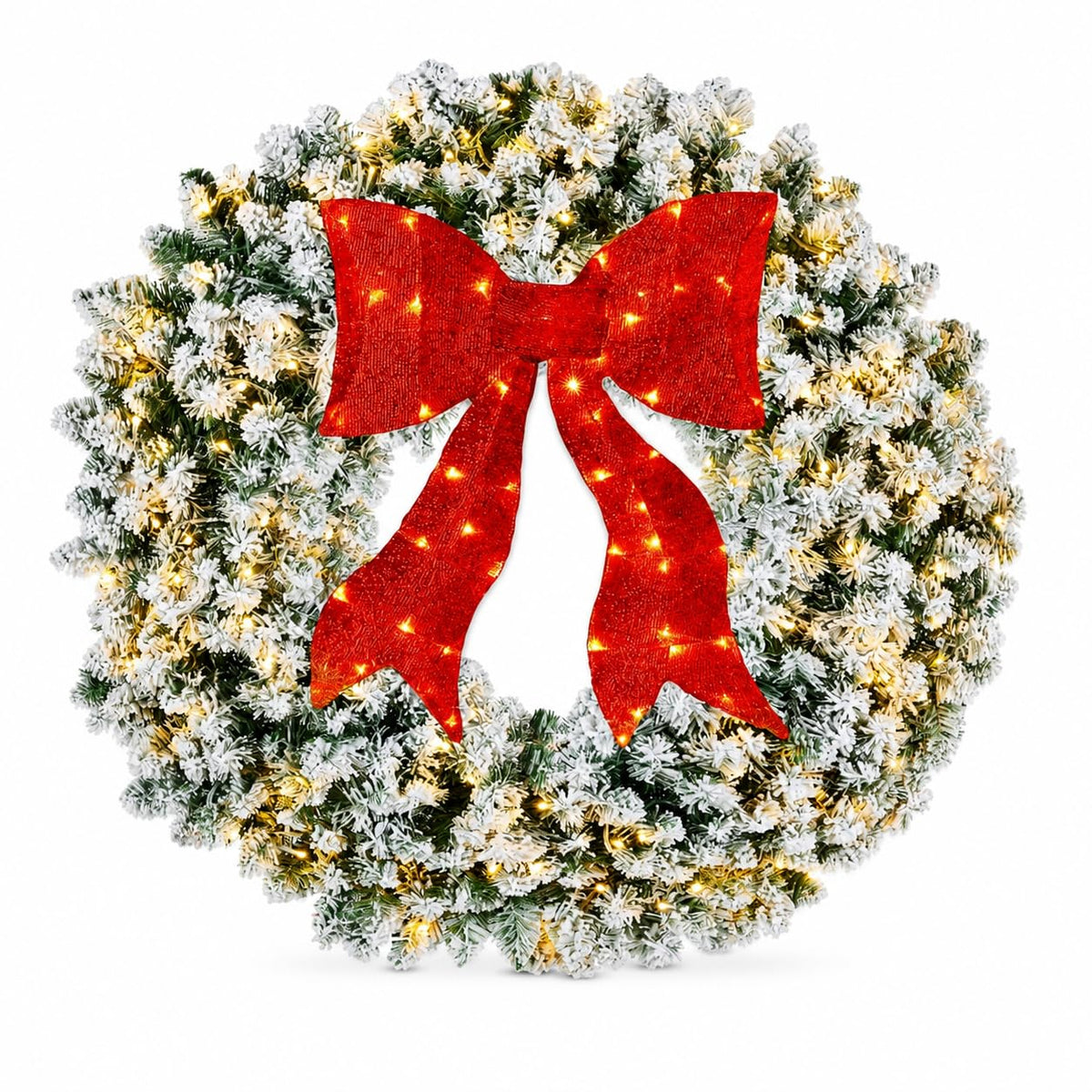 36in Large Pre-Lit Christmas Wreath with Bow, Artificial Greenery