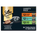Sheba Perfect Portions Wet Cat Food Cuts in Gravy, Cat Food Wet Recipe, Roasted Chicken Entree, with Sustainable Salmon, Tender Turkey Entree, 2.6 oz. Twin-Pack Trays (24 Count, 48 Servings)