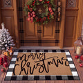 Tinideya 2 23.6 X 35.4 Inches Plaid Ghost Red Brown | Layered Coir Doormat Set, Non Slip Backing for Outdoor Entryway, Buffalo Plaid Seasonal Design, Front Porch Home Decor