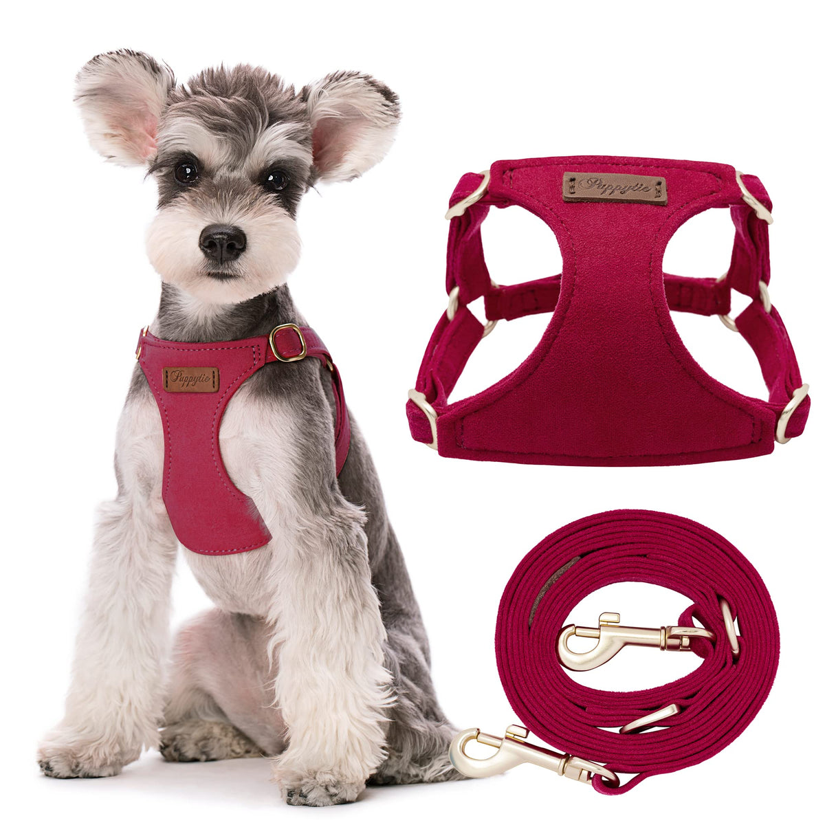 Puppytie xs Dog Harness with Multifunction Dog Leash,Soft Adjustable No Choke Escape Proof Pet Harness Vest,red-Camellia,XS