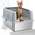 WoofiGo Enclosed Stainless Steel Cat Litter Box with Lid, XL Extra Large Litter Box for Big Cats, Metal Litter Pan High Sided, Never Absorbs Odors, Anti-Urine Leakage, Easy Cleaning, Include Scoop