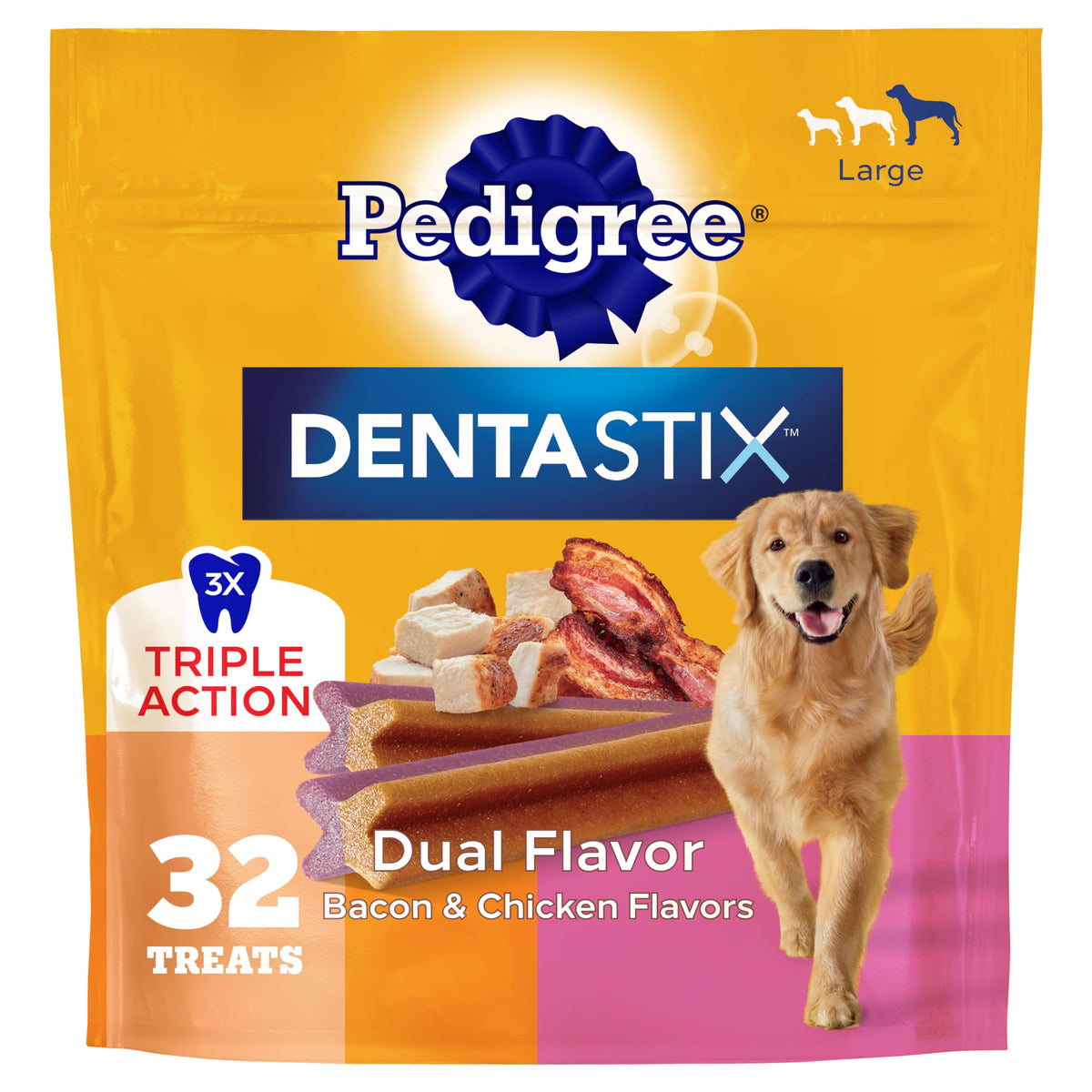 Pedigree Dentastix Dog Dental Treats, Large Breed Dog Treats, Fresh Flavor, 1.87 lb. Bag (36 Treats Total)