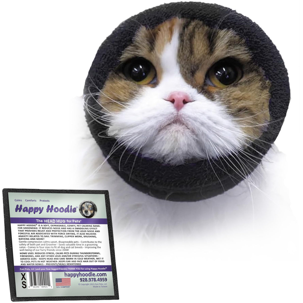 Happy Hoodie The Original Dog & Cat Calming Band - American Brand - Anxiety Relief/Noise Protection-Grooming-Thunder-Fireworks (XS, Purple) - Since 2008