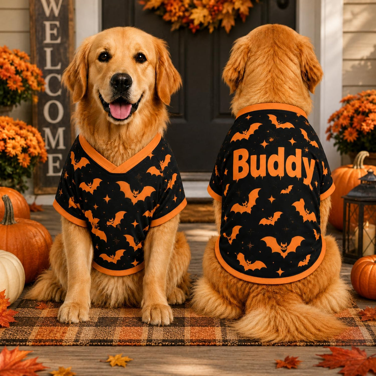 Personalized Halloween Dog Shirt, Custom Pet Shirt with Name, Pumpkin Bat Spider Web Dog Costume