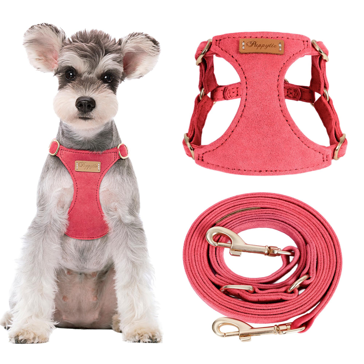 Puppytie xs Dog Harness with Multifunction Dog Leash,Soft Adjustable No Choke Escape Proof Pet Harness Vest,red-Camellia,XS