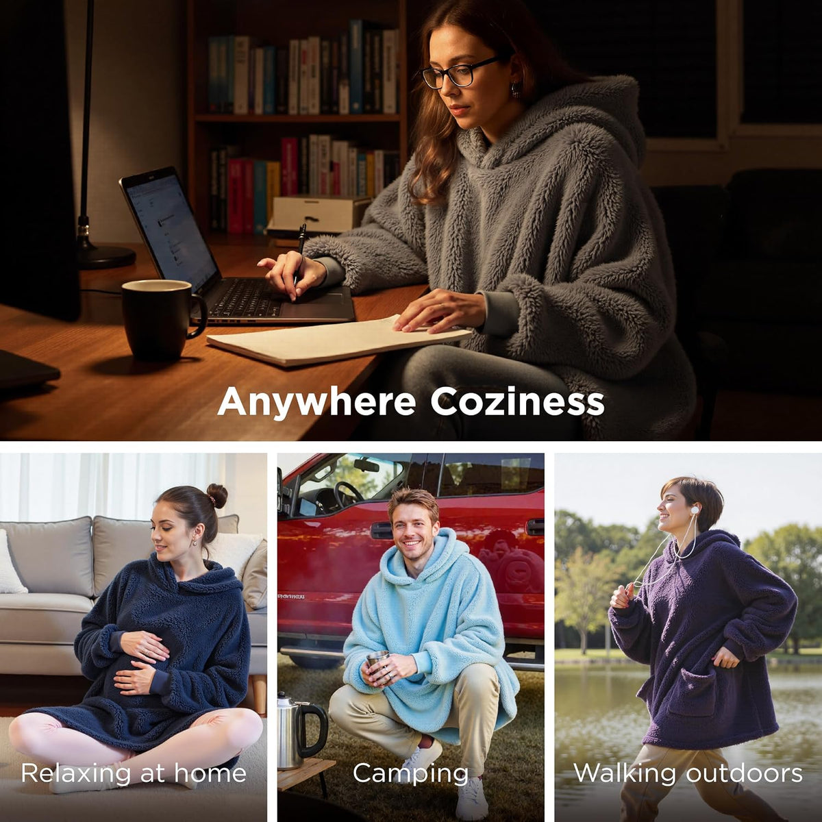 Bedsure Soft Wearable Blanket Hoodies for Women, Grey, Standard