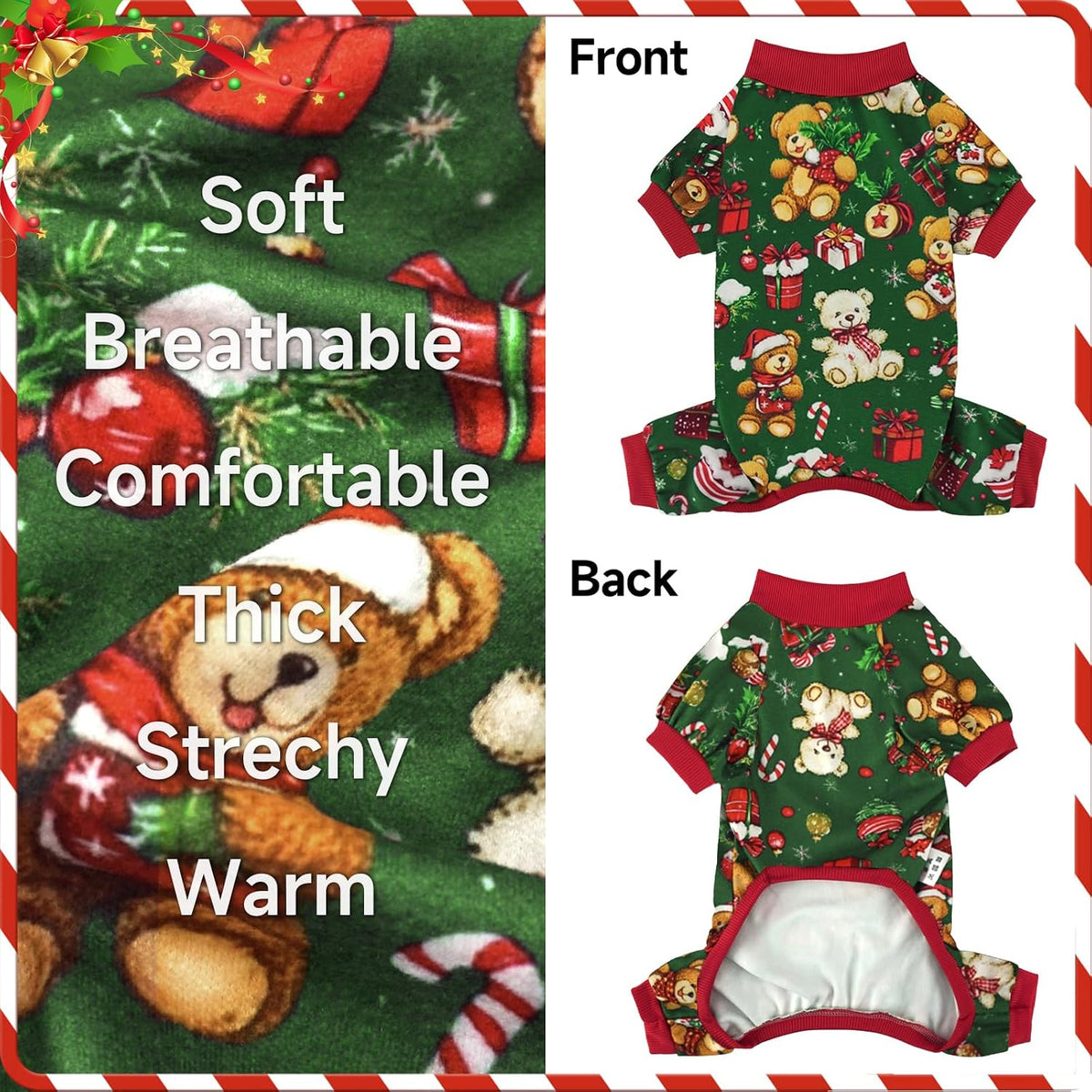 4 Pack Dog Christmas Pajamas Reindeer Puppy Clothes Cute Santa Claus Dog Pajamas Costumes Outfit Red Green Medium