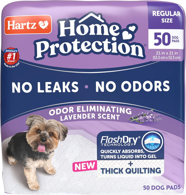 Hartz Home Protection Super Absorbent Odor Eliminating Lavender Scented No Leak Dog Pads, 50 count