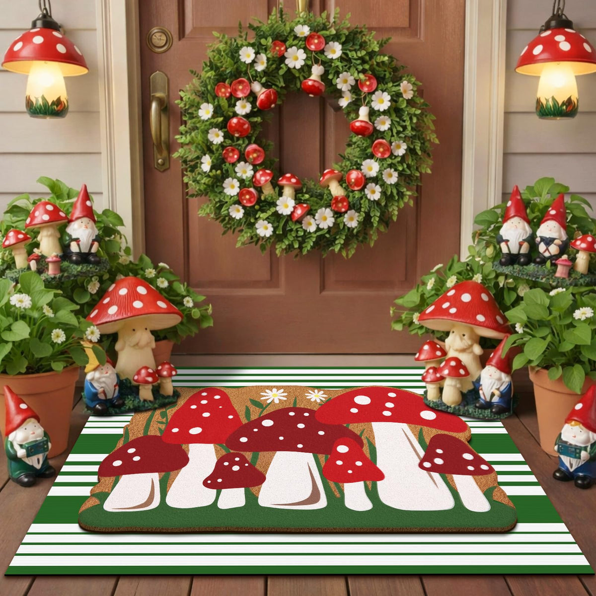 Tinideya 2 23.6 X 35.4 Inches Plaid Ghost Red Brown | Layered Coir Doormat Set, Non Slip Backing for Outdoor Entryway, Buffalo Plaid Seasonal Design, Front Porch Home Decor