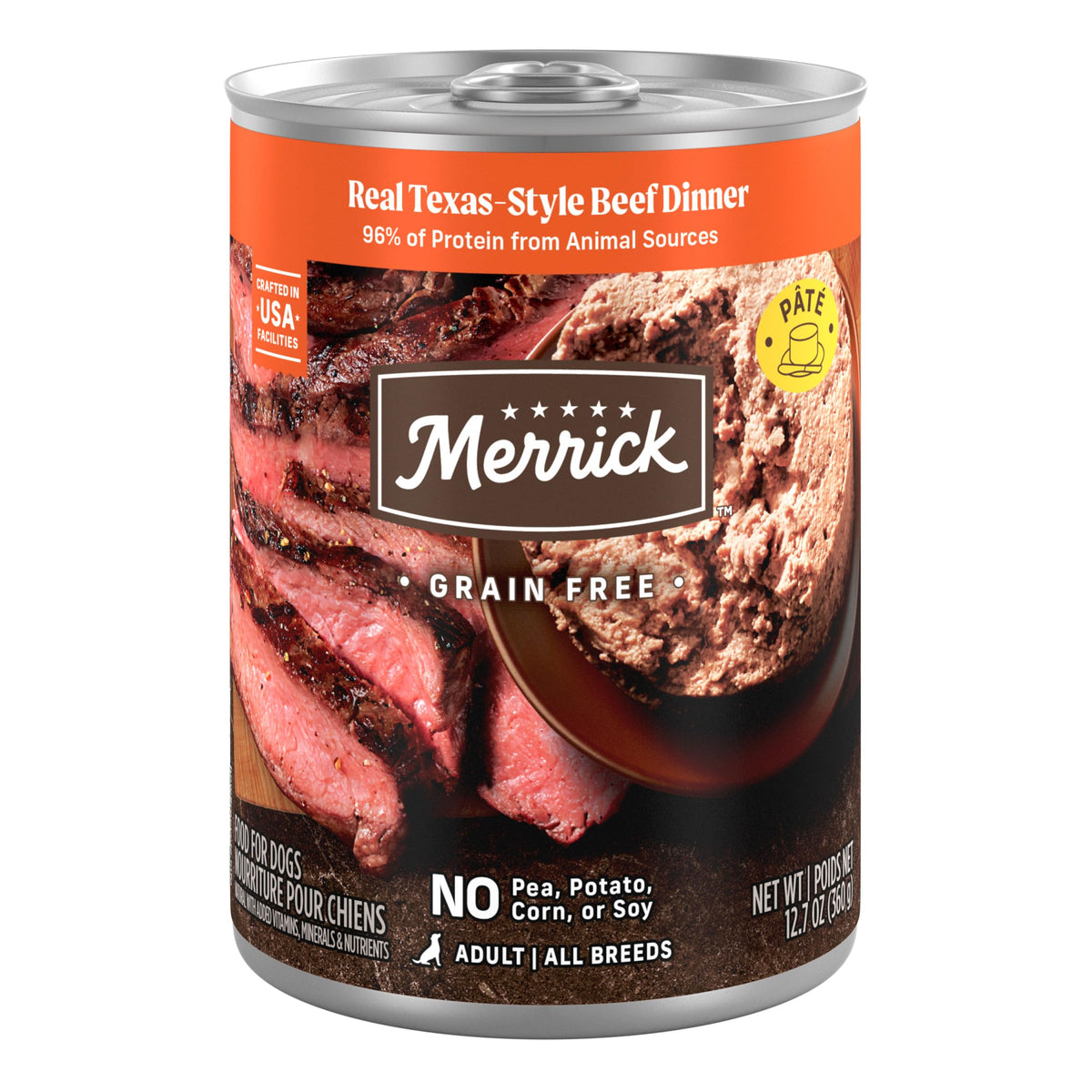 Merrick Grain Free Premium And Natural Canned Dog Food, Soft And Healthy Poultry Free Wet Recipe, Real Beef Lamb And Bison - (Pack of 12) 12.7 oz. Cans