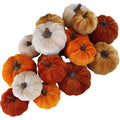 Winlyn 16 Pcs Assorted Small Faux Rustic Harvest Velvet Pumpkins Decorative Rust Orange Gold Olive Gray Fabric Pumpkins Foam Pumpkins Farmhouse Fall Thanksgiving Halloween Table Centerpiece Decor