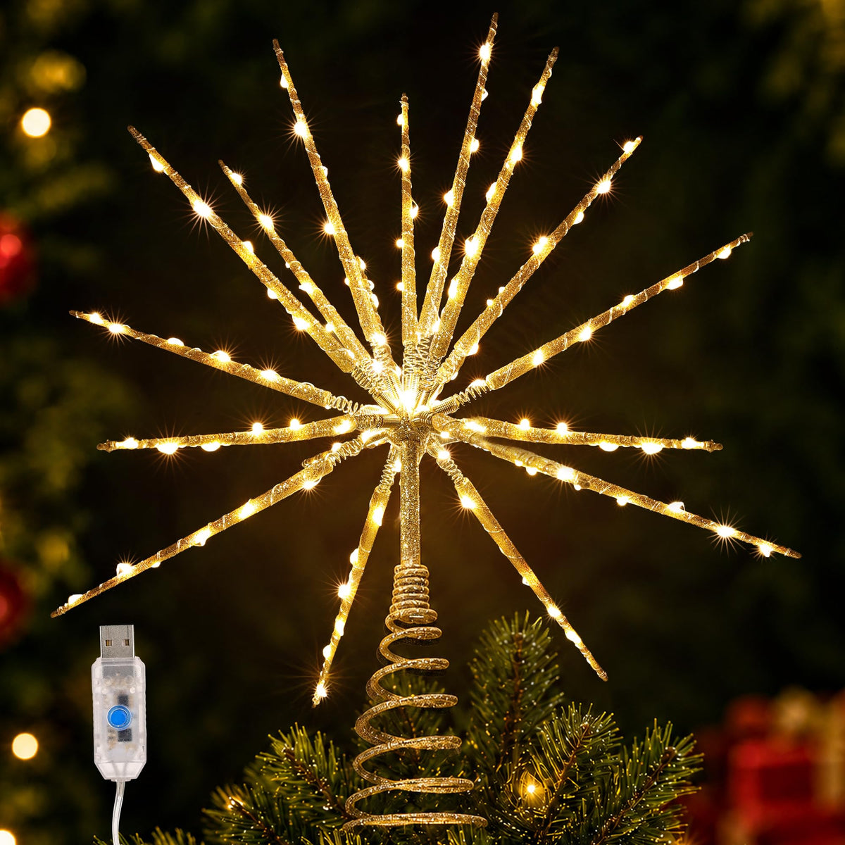 BrizLabs Gold Star Christmas Tree Topper, 8.5 in Lighted 5-Point Tree Star