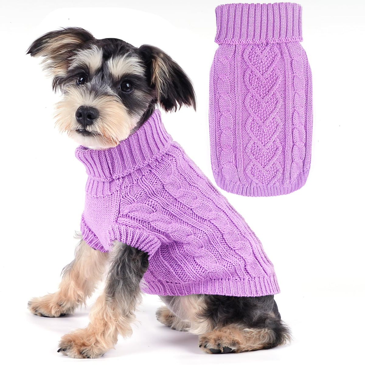 Dog Sweaters for Small Dogs Small Dog Clothes for Winter Solid Knitted Puppy Clothes Warm Turtleneck Doggy Coat Pullover Pet Cat Sweater with Heart-Shape Design(Khaki, X-Small)