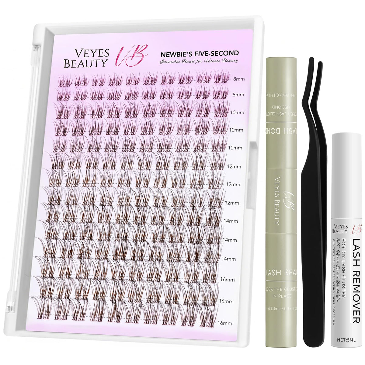 VEYESBEAUTY Lash Clusters Individual Eyelash Extensions Thin & Invisible Band DIY False Eyelashes for Self-application Newbie's Five-Second Series Wispy Lash Tray, Dreamy 8-16mm Mixed Length