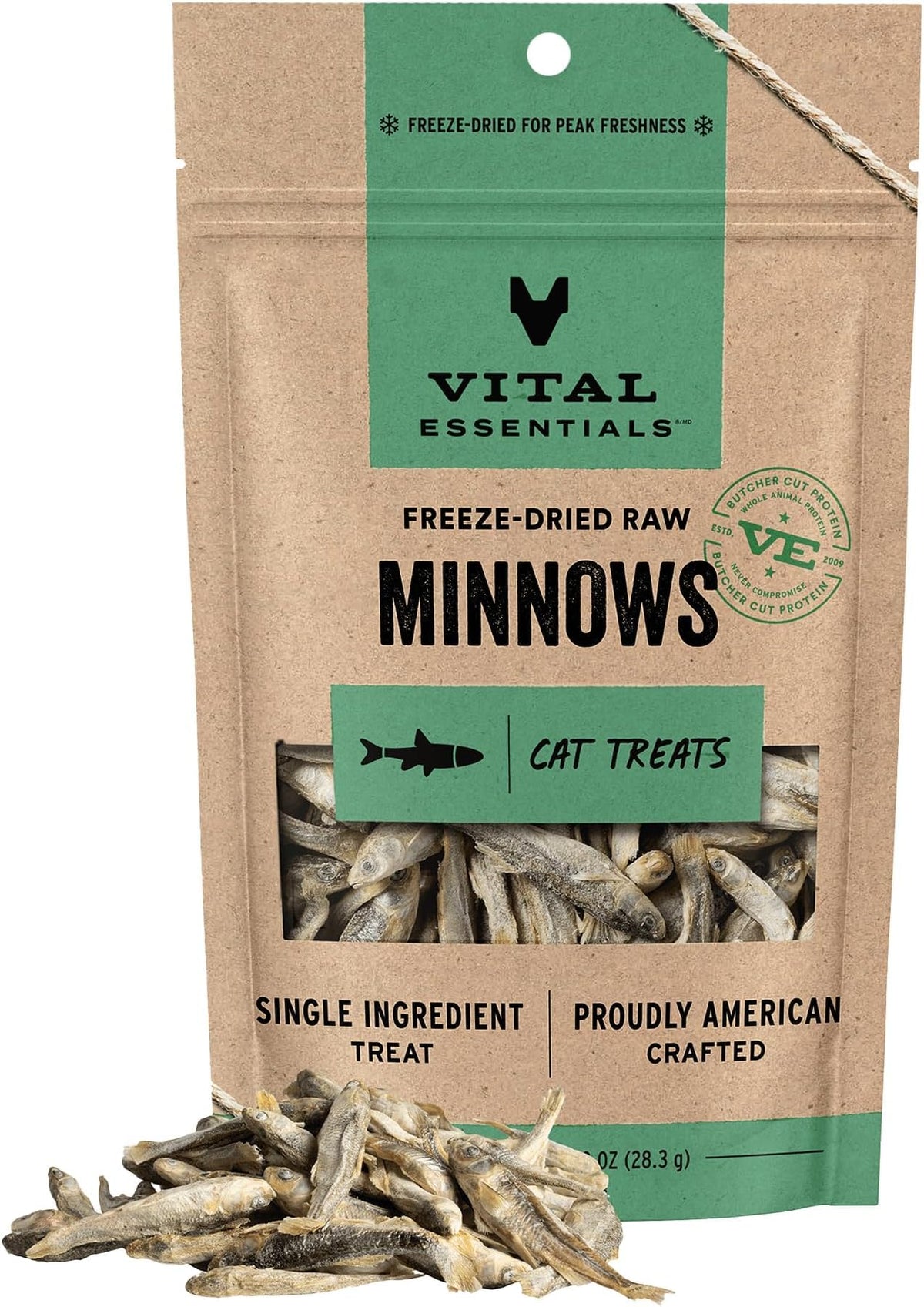 Vital Essentials Freeze Dried Minnows Cat Treats | Single Ingredient | Premium Quality | Grain Free, Healthy Treats for Cats, 1 oz Bag