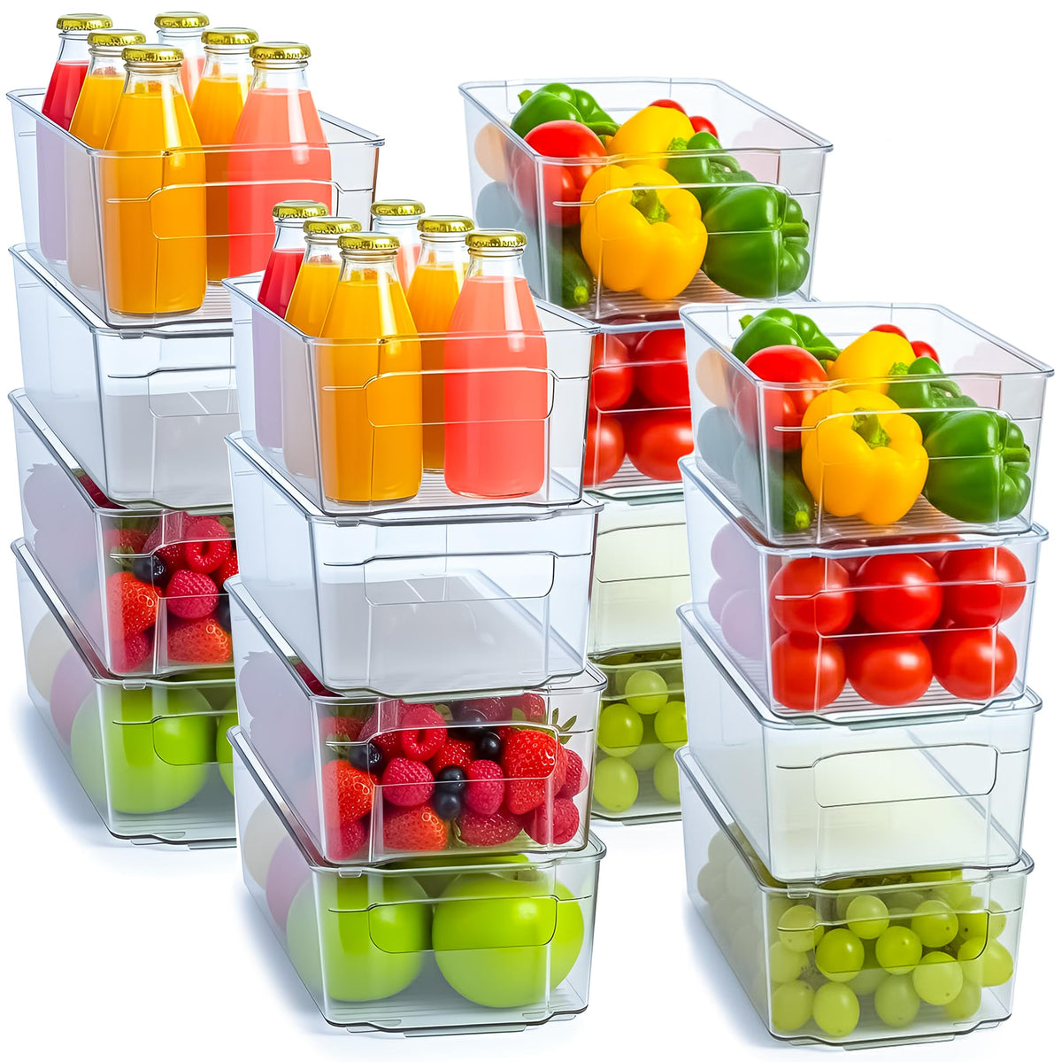 Utopia Home Plastic Stackable Storage Bins for Fridge, 8 Pack, Clear | Durable Plastic Storage Containers with Easy Grip Handles for Pantry, Kitchen Cabinets & Countertops