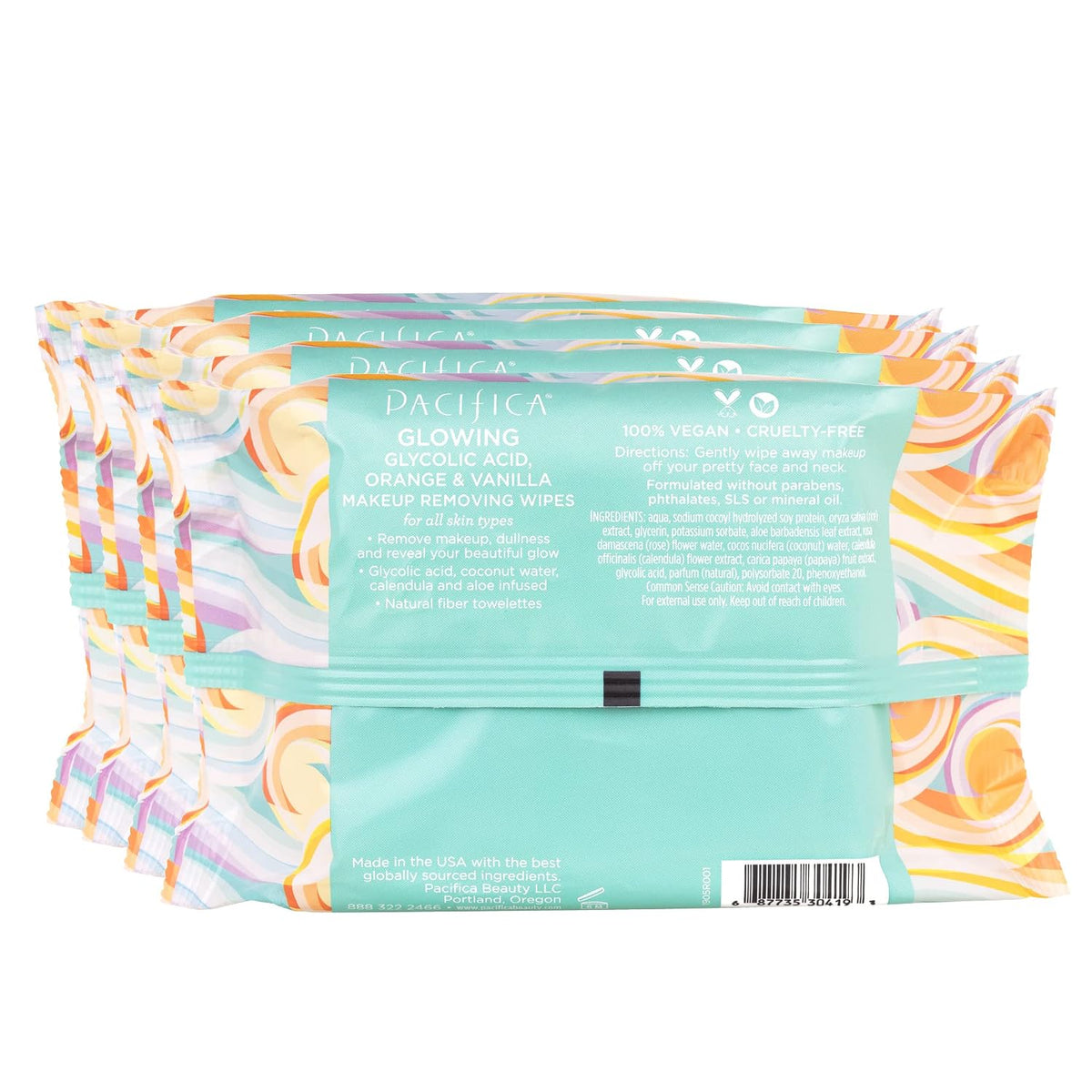 Pacifica Vegan Face Cleansing Wipes, Makeup Remover Wipes w/Glycolic Acid, Aloe Vera & Coconut Water Exfoliating & Hydrating Facial Towelettes for All Skin Types (120 Count) Clean Beauty Cruelty-Free