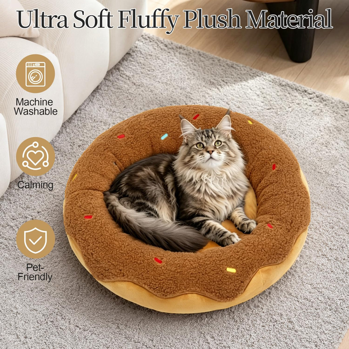 Donut Cat Bed, 21in Calming Small Dog Bed, Washable