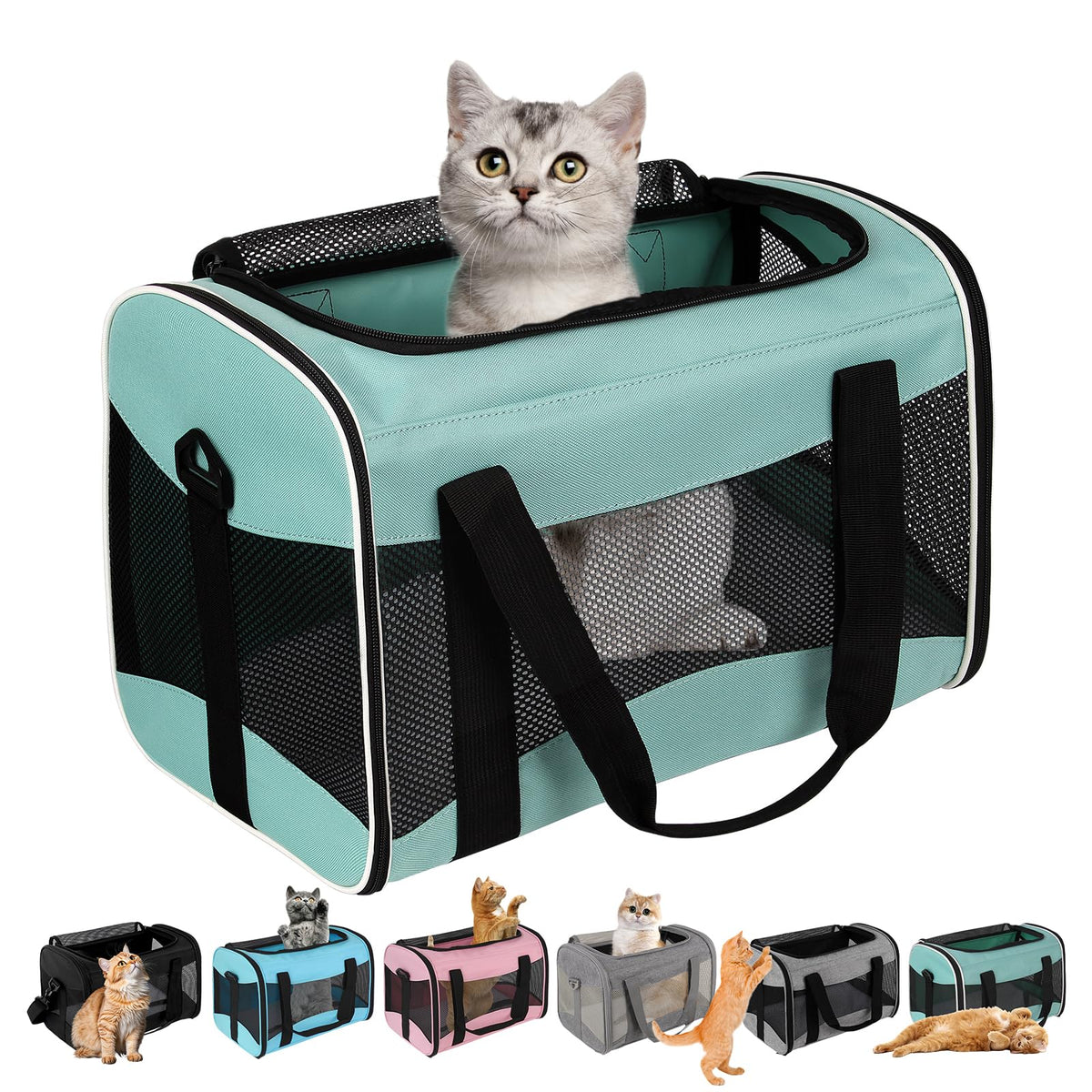 Cat Carrying Case - Pet Carrier Airline Approved, Protable and Breathable Pet Travel Carrier Removable Fleece Pad, Collapsible Cat Carrier Dog Carrier for Medium Cats Small Cats Dogs (Small, Pink)