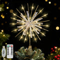Lewondr Crystal Firework Christmas Tree Topper with Lights, Gold
