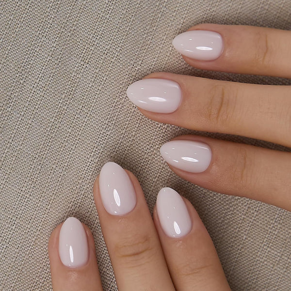 CurvLife Oval Milky White Press On Nails Extra Short, Summer Soft Gel Reusable Fake Nails Kit with Glue & Tabs, 32Pcs 16Size Salon-Quality Stick On Nails for Women At-Home Manicure