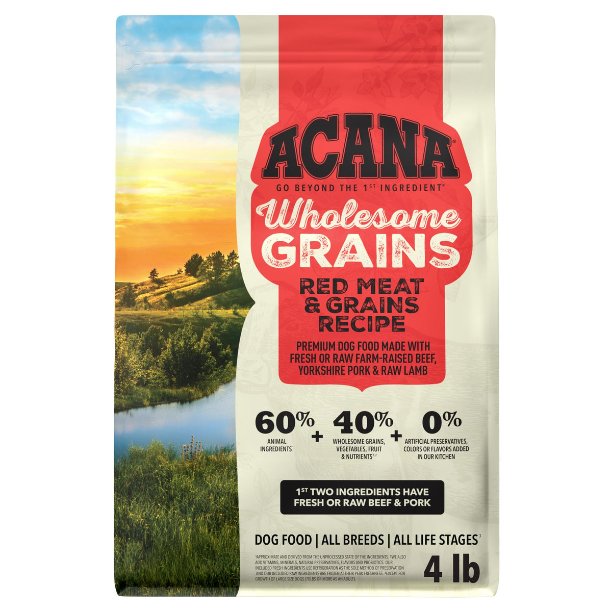 ACANA Wholesome Grains Dry Dog Food Red Meat & Grains Beef Pork & Lamb Recipe 22.5lb Bag
