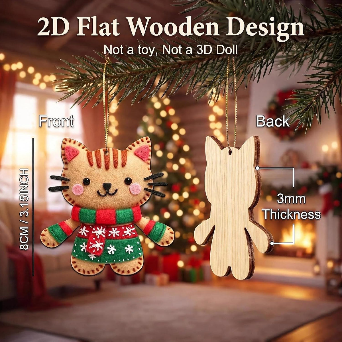 16Pcs Gingerbread Cat Christmas Ornaments