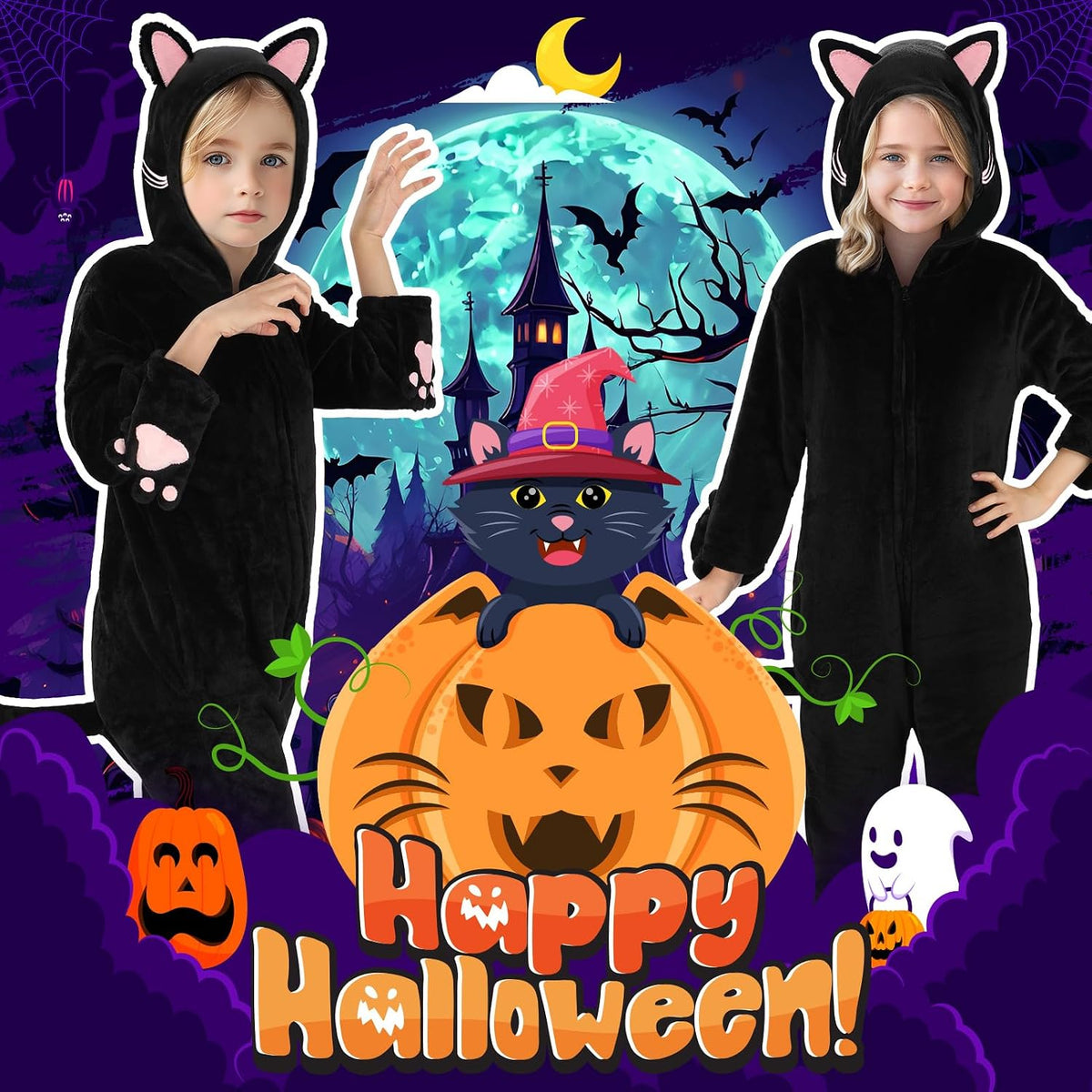 Joycover Halloween Black Cat Costume for Girls, Kids Cheetah Costume Onesie
