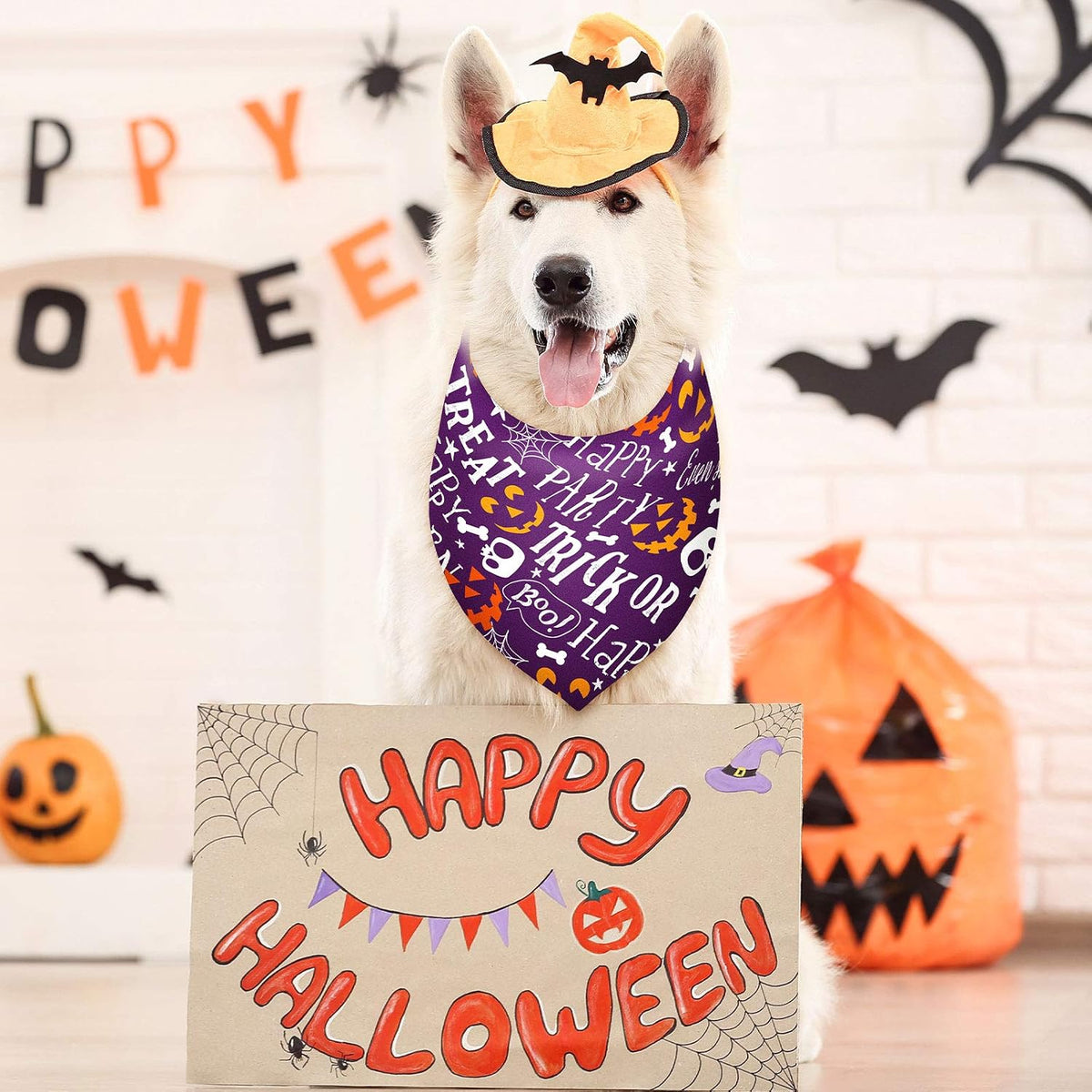Weewooday 9 Pcs Holiday Dog Bandanas Halloween Trick or Treat Thanksgiving Christmas Bandanas Birthday Scarf Adjustable Large Pet Washable Scarves for Medium Boy Costume Supply