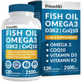 5-in-1 Fish Oil Omega 3 Supplements (2100mg) - Fish Oil with Vitamins D3 & K2 and CoQ10 - EPA DHA Omega 3 Supplement - Lemon Flavored Fatty Acid Supplements, Pack of 2