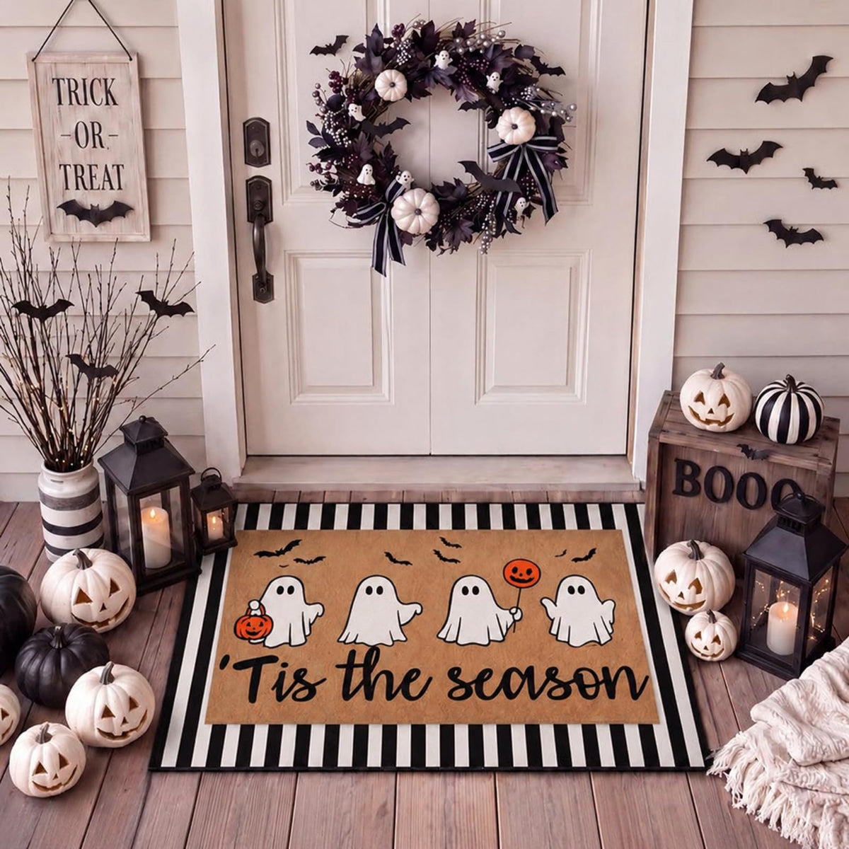 Tinideya 2 23.6 X 35.4 Inches Plaid Ghost Red Brown | Layered Coir Doormat Set, Non Slip Backing for Outdoor Entryway, Buffalo Plaid Seasonal Design, Front Porch Home Decor