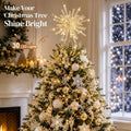 Lewondr Crystal Firework Christmas Tree Topper with Lights, Gold