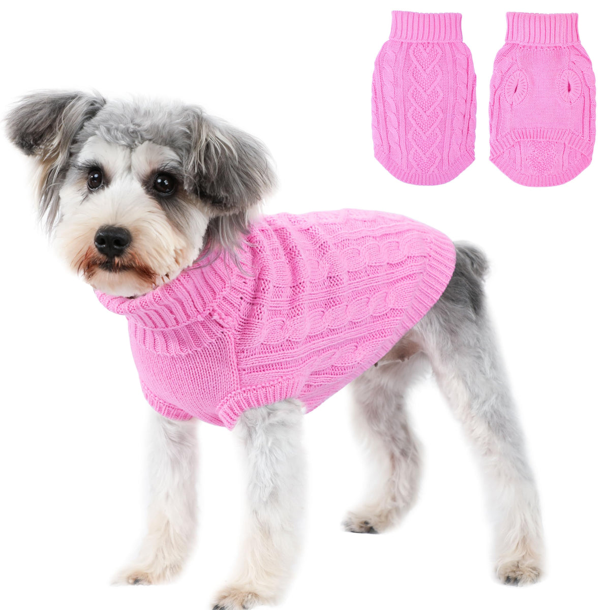 Dog Sweaters for Small Dogs Small Dog Clothes for Winter Solid Knitted Puppy Clothes Warm Turtleneck Doggy Coat Pullover Pet Cat Sweater with Heart-Shape Design(Khaki, X-Small)