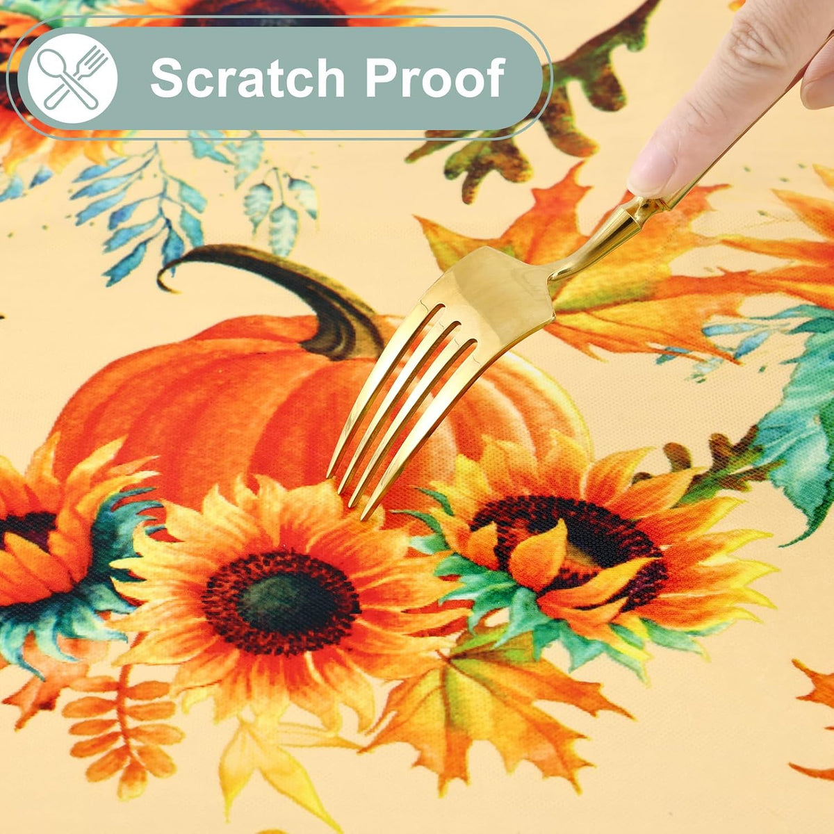 Rectangle Waterproof Vinyl Table Cloth, Wipeable Tablecloth with Flannel Backing, Plastic Table Cover for Fall, Thanksgiving (Pumpkin, 52" x 70")